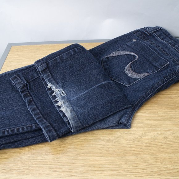 Grane Straight Fit 9 (28 X 31) Women's Denim Jeans Dark Wash Zip Fly Distressed - Picture 8 of 9